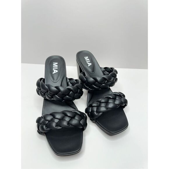 MIA Sandals Size 6.5 Double Strap Braided Black Slip On High Heels - Picture 3 of 8